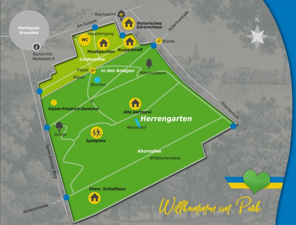 Lageplan Kurpark Herrengarten Braunfels. (Grafik: Kirschenberger)
